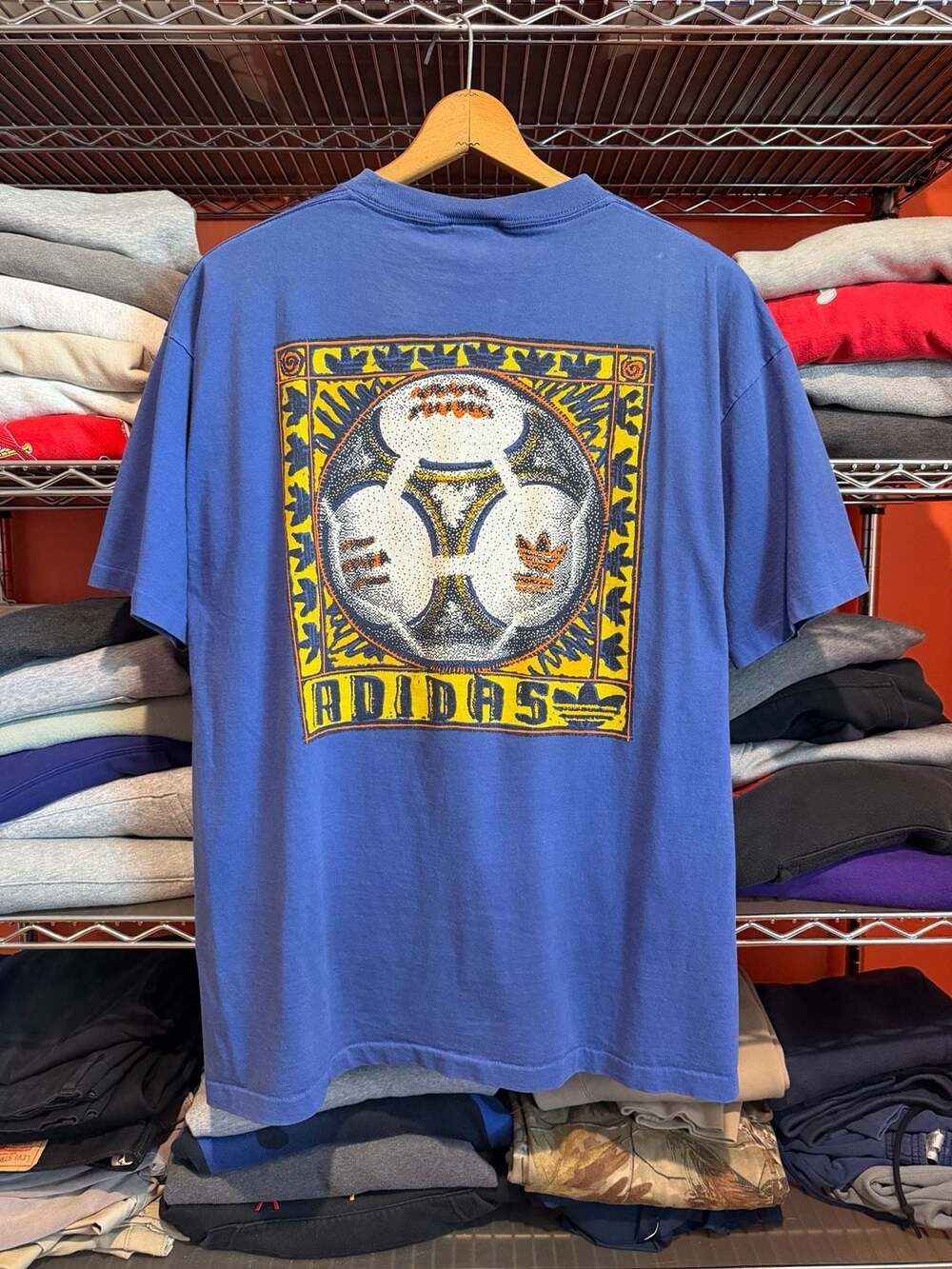 Adidas Graphic T-Shirt Mens XL Blue Soccer Ball Vintage 90s Made in USA